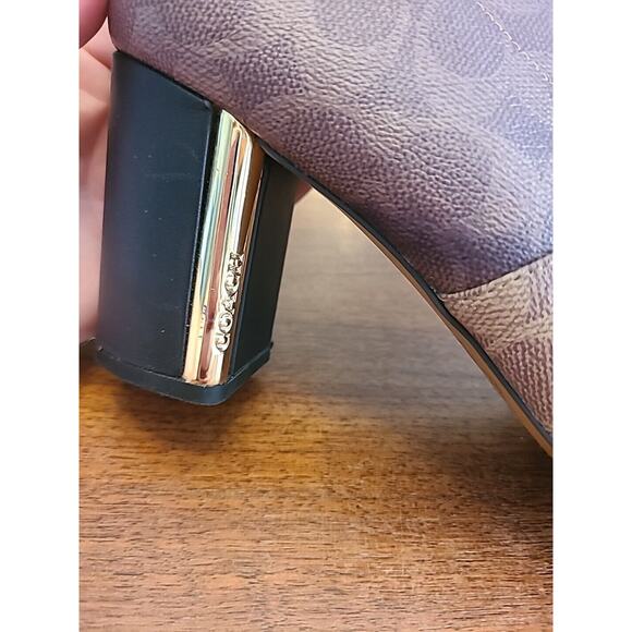 Coach Margot Coated Canvas Heels Bootie Tan Two Tone Size 8b - Picture 12 of 13